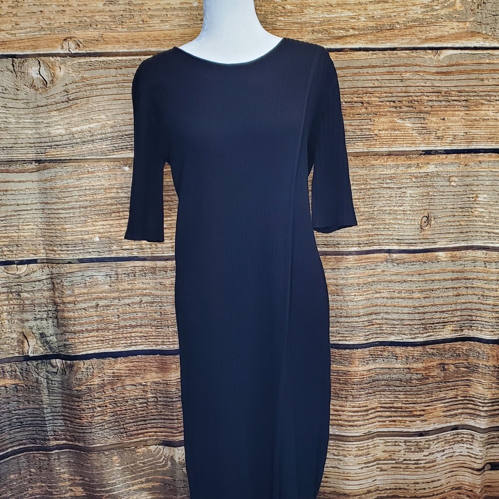 MM Lafleur Black Ribbed Textured Dress Medium